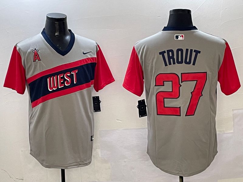 Men Los Angeles Angels #27 Trout Grey Throwback Game 2025 Nike MLB Jersey style 1->los angeles angels->MLB Jersey